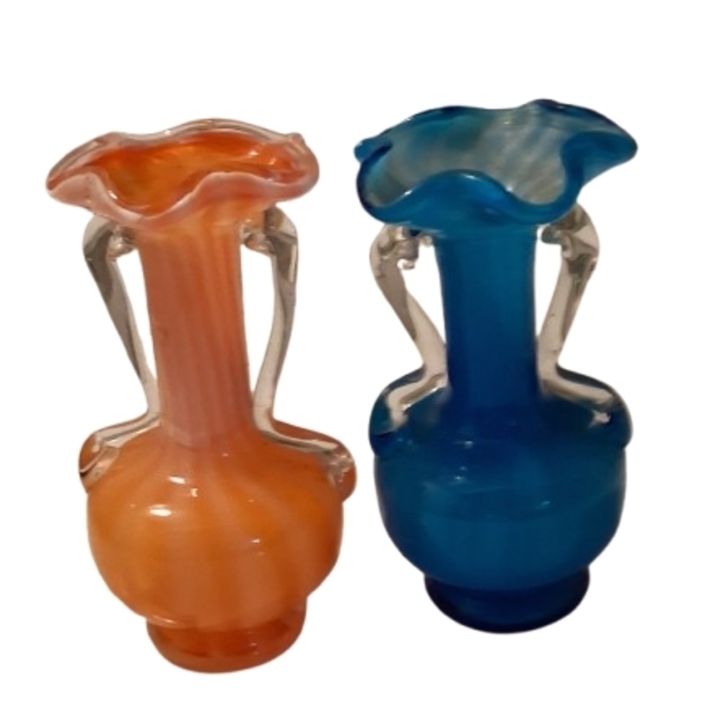 VTG Set Of 2 Hand-Blown Art Glass Vases,  Mid-century Italian (Murano) 1950's